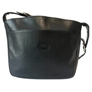 Vintage Longchamp Le Foulonné Pebbled Leather Crossbody Bag Black Gold France